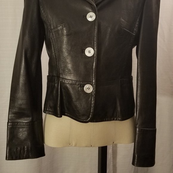 Black Leather Peplum Jacket 34 - Picture 3 of 9